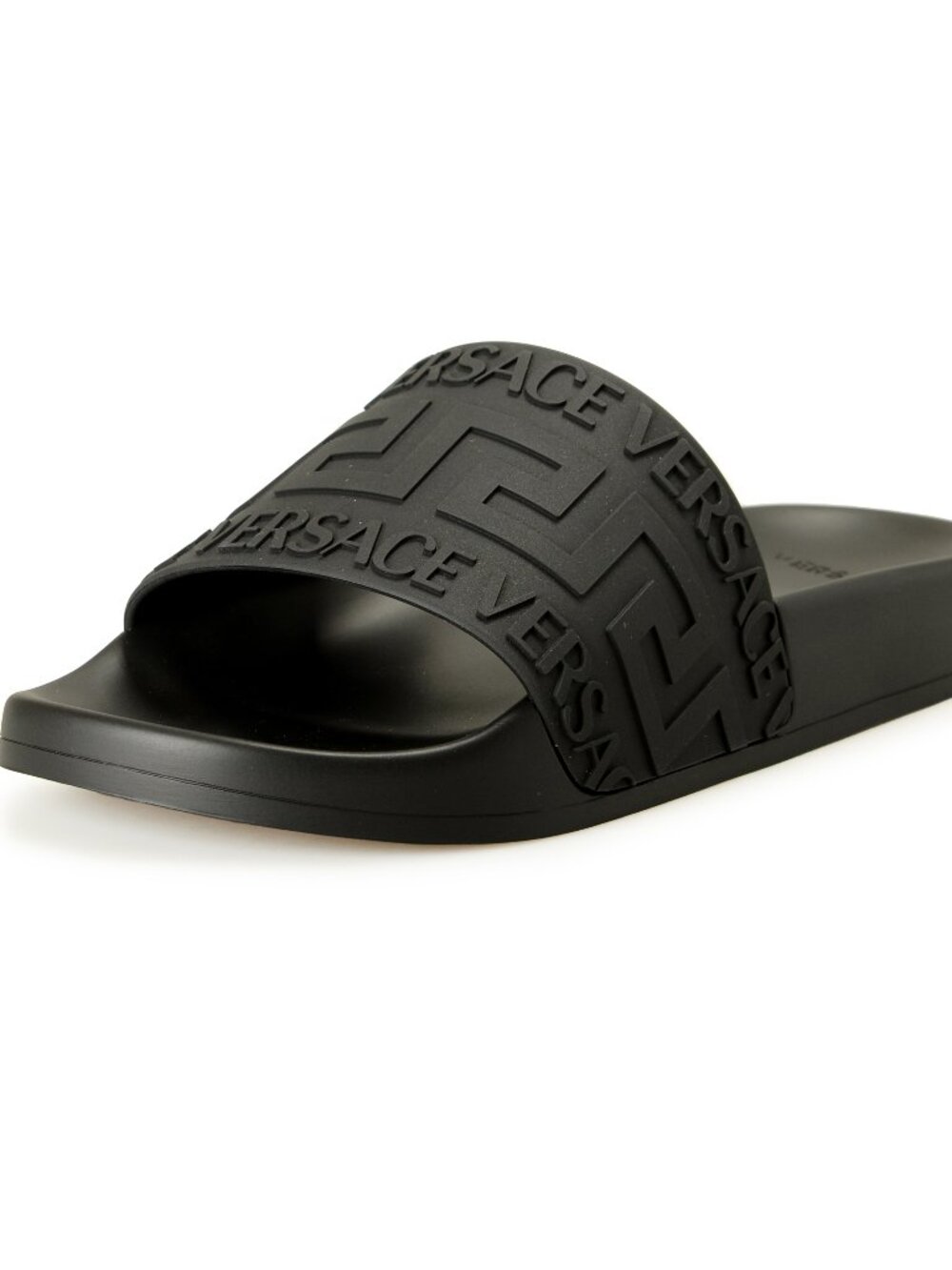 Versace Black Logo Embossed Slide Sandals